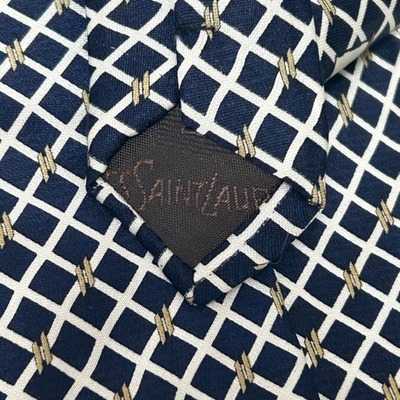 Yves Saint Laurent Paris Luxury Silk Necktie Tie Vintage Monogrammed Window Pane - Picture 9 of 14
